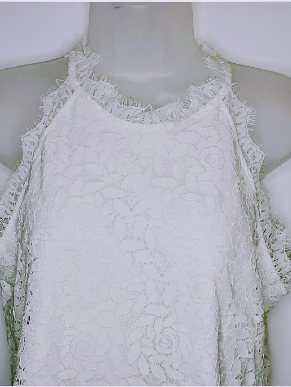 White Lace High Neck Sleeveless Top